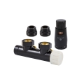 Zestaw Duo-plex 3/4"x M22x15 kątowy prawy CZARNY RAL9005 + nyple głowica termostatyczna na powrocie po Prawej stronie