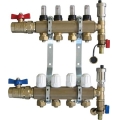 Rozdzielacz mosiężny do podłogówki, na 2 sekcje, z przepływomierzami i zaworami regulacyjnymi, zaworami zasilającymi, odpowietrznikami automatycznymi i zaworami spustowymi PREMIUM-1