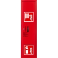 Hydrant DN52 zawieszany boczny z koszem, z miejscem na gaśnicę, wąż płasko składany 15m, zamek patent- PRAWY CZERWONY
