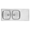 TWIST Zlewozmywak nierdzewny wpuszczany 2-komorowy z ociekaczem 1165x500x140 mm z syfonem Dekor