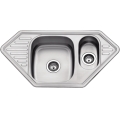 SOLO Zlewozmywak nierdzewny wpuszczany- narożny 1,5-komorowy z ociekaczem 970x500x185 mm z syfonem (os)