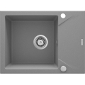 EVORA Zlewozmywak granitowy 1-komorowy z ociekaczem 590x440x180 mm z syfonem Szary Metalik 