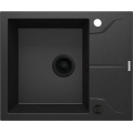 ANDANTE Zlewozmywak granitowy 1-komorowy z ociekaczem 590x490x190 mm  z syfonem Grafitowy Metalik