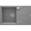 ANDANTE Flush Zlewozmywak granitowy 1-komorowy z ociekaczem 780x490x190 mm z syfonem Szary Metalik