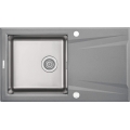 PRIME Zlewozmywak granitowo- stalowy 1-komorowy z ociekaczem 860x500x220 mm z syfonem Szary Metalik 