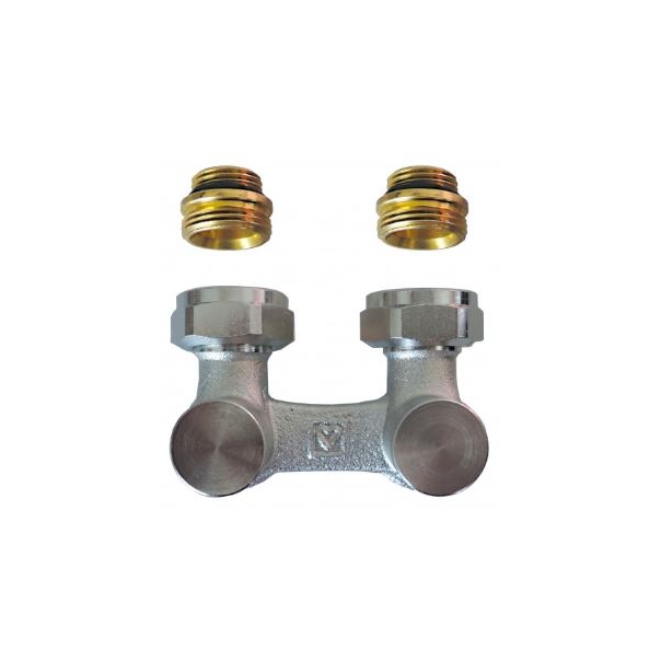 HERZ zawór przyłączeniowy (VKO) HERZ-3000, Rp 1/2 x G3/4, figura kątowa, z nyplami, do instalacji dwururowych, z odcięciem