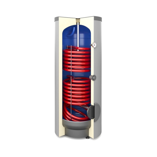 Wymiennik stojący Tower Biwal 250 litrów z dwiema wężownicami spiralnymi, Skay
