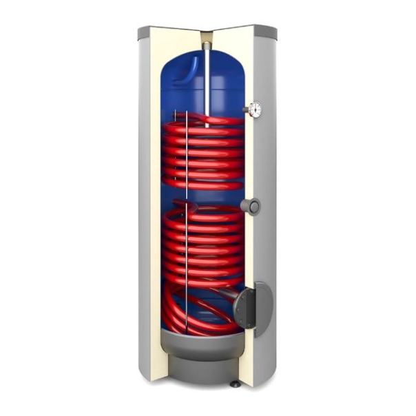 Wymiennik stojący Tower Biwal 700 litrów z dwiema wężownicami spiralnymi Skay rozbieralny, izolacja Neodul stojący