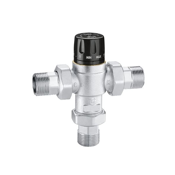 Regulowany termostatyczny zawór mieszający 3/4” z zaworami zwrotnymi i filtrem Caleffi