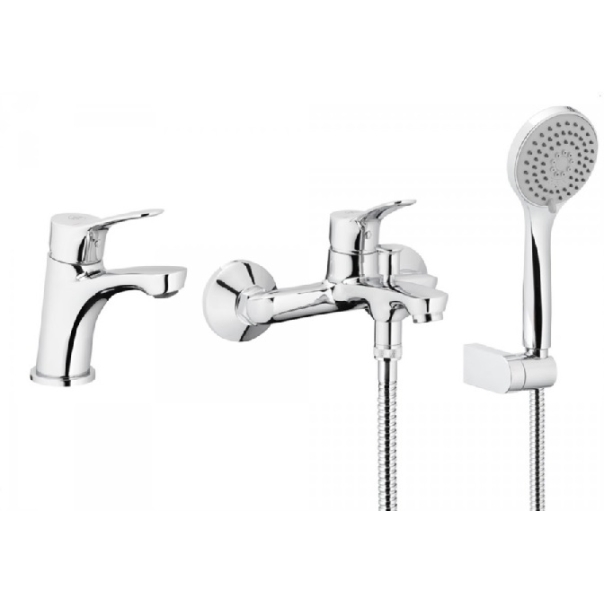 MORRIS Zestaw 3 w 1 Bateria umywalkowa + wannowa z natryskiem punktowym, chrom