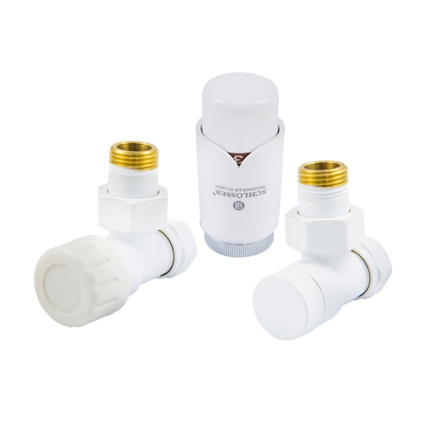 Zestaw termostatyczny kątowy ELEGANT Biały ze złączką Pex