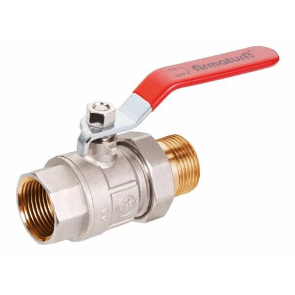 Zawór kulowy z rączką i półśrubunkiem, pełnoprzelotowy 1/2