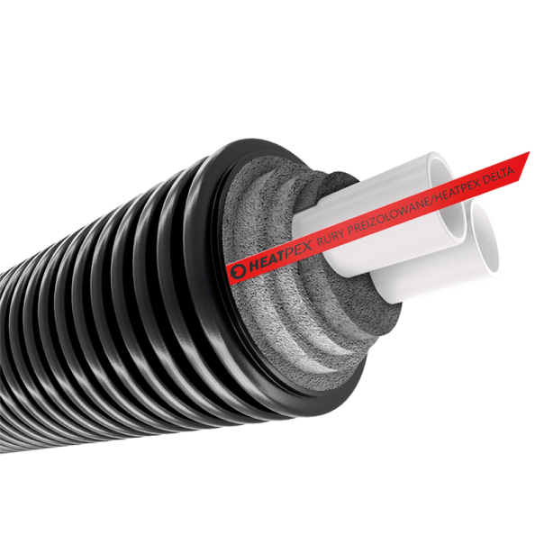 Rura preizolowana podwójna do c.o. DELTA PEX HEAT DUO 2 x 50x4,6 w osłonie 200mm PN6/95°C