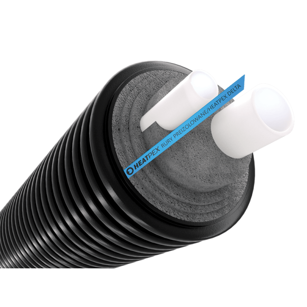 Rura preizolowana podwójna do c.w.u. DELTA PEX SANI DUO 25x3,5 + 20x2,8 w osłonie 125mm PN10/95°C