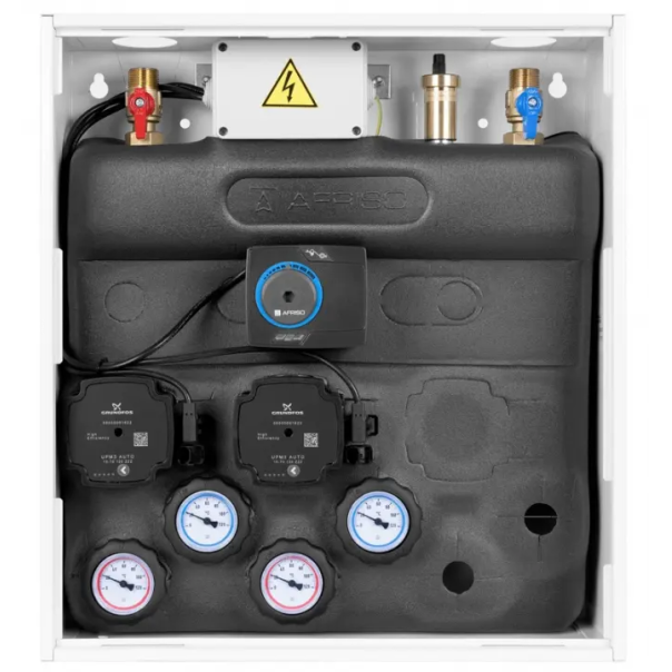 Zestaw PrimoBox AZB 205 w szafce ze sprzęgłem, 1 obieg bezpośredni i 1 obiegi z zaworem mieszającym i siłownikiem