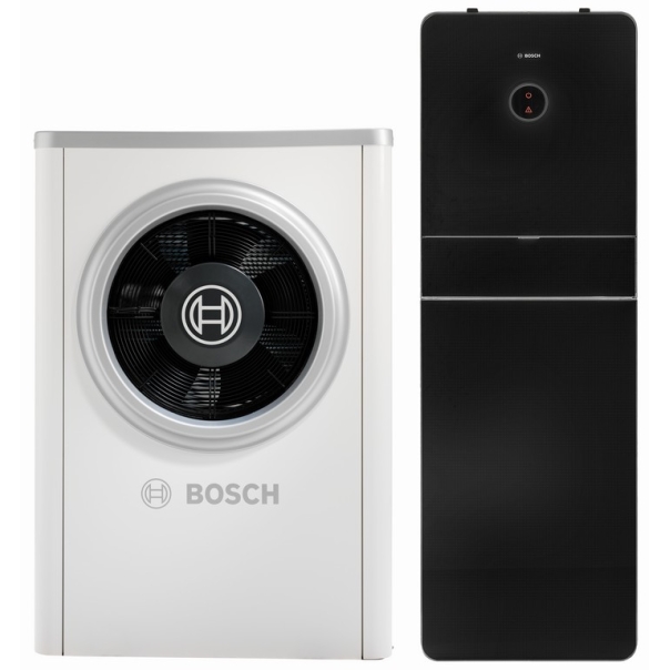 Pakiet pompa ciepła monoblok Bosch Compress CS7000i AW 13 ORM-S B 11,7 kW, jednostka zewnętrzna + jednostka wewnętrzna stojąca z zasobnikiem nierdzewnym 190 litrów CZARNA + grzałka
