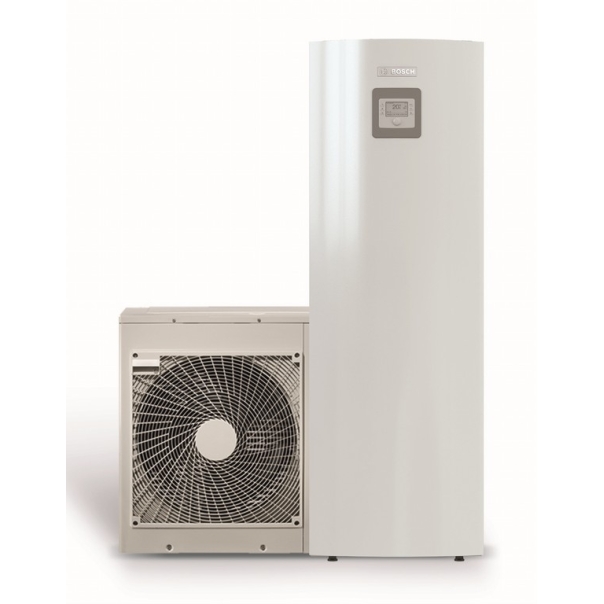 Pakiet pompa ciepła split Bosch Compress 3000 AWS 11 M 13,1 kW, jednostka zewnętrzna + jednostka wewnętrzna stojąca z zasobnikiem 190 litrów + grzałka