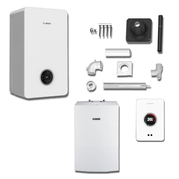 Pakiet kocioł kondensacyjny Bosch Condens GC2300iW 20P + zasobnik prostopadłościenny WD120B + sterownik CT200 + zestaw do szachtu 60/100 fi 60