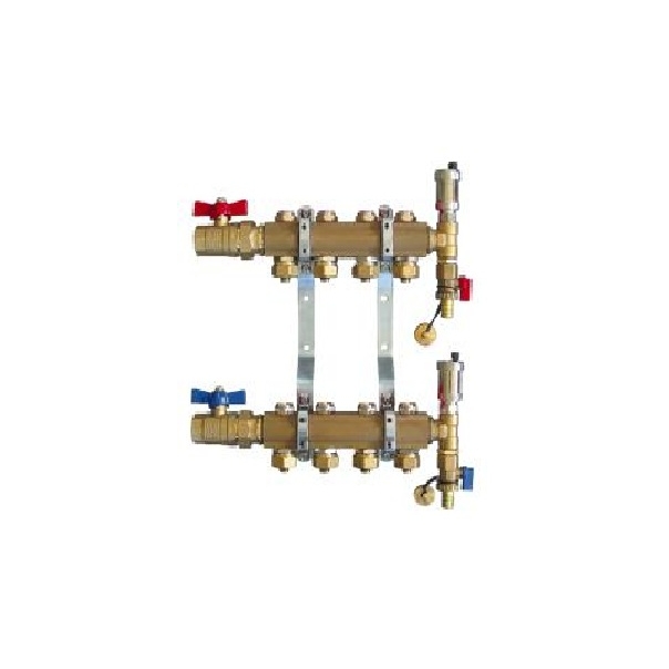 Rozdzielacz mosiężny do grzejników, na 9 sekcji, z zaworami odcinającymi i zasilającymi, odpowietrznikami automatycznymi i zaworami spustowymi STANDARD-3