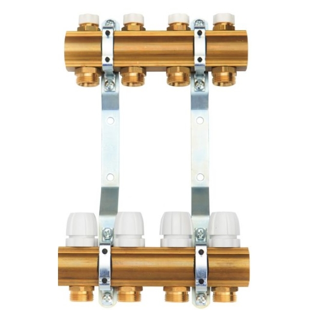 Rozdzielacz mosiężny do grzejników, na 8 sekcji, z zaworami odcinającymi i regulacyjnymi OPTIMUM-2