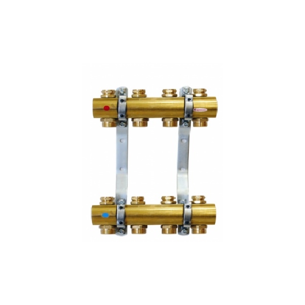 Rozdzielacz mosiężny do grzejników, na 8 sekcji, z zaworami odcinającymi OPTIMUM-3