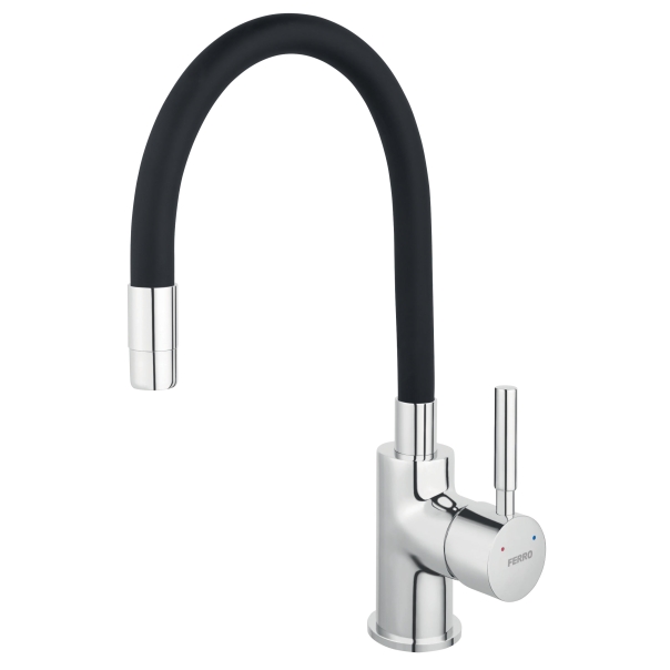 Bateria Ferro Zumba zlewozmywakowa, czarna elastyczna wylewka, chrom