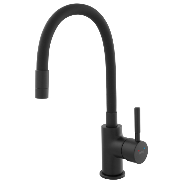 Bateria Ferro Zumba Nero zlewozmywakowa, czarna elastyczna wylewka, czarny