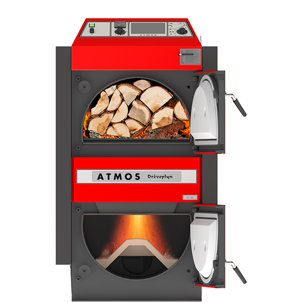 Kocioł zgazowujący drewno ATMOS DC25S 27 kW z wentylatorem wyciągowym, spiralą chłodzącą i elektroniczną regulacją ACD04
