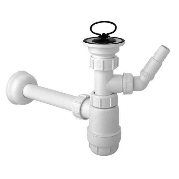 Syfon do umywalki, butelkowy, z podejściem do pralki (zmywarki), z sitem nierdzewnym 32 mm x 5/4