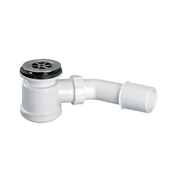 Syfon do brodzika, z odpływem 50 mm, czyszczony z góry, z sitem plastikowym, chromowanym (wysokość 90 mm) 