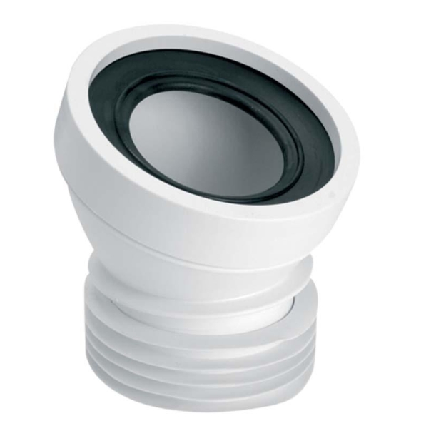 Kolano (łagodne) podłączeniowe do WC, białe- krótkie 110 mm / 22' L=140 mm, z uszczelką kołnierzową 