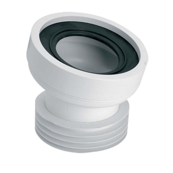 Kolano (łagodne) podłączeniowe do WC, białe- krótkie 110 mm / 14' L=130 mm, z uszczelką kołnierzową 