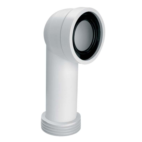 Kolano (ostre) podłączeniowe do WC, białe- długie 110 mm / 90° L=275 mm, z uszczelką kołnierzową