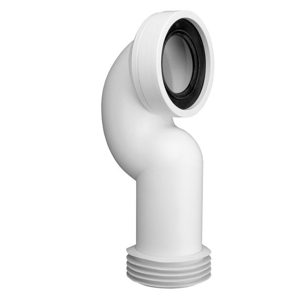 Kolano (łuk półkolisty) podłączeniowe do WC, białe- długie 110 mm / 90° L=285 mm, z uszczelką kołnierzową