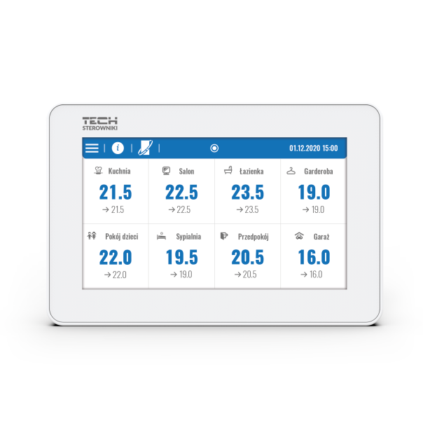 Przewodowy panel kontrolny do listwy L-12 (montaż podtynkowy, kolorowy wyświetlacz) biały TECH