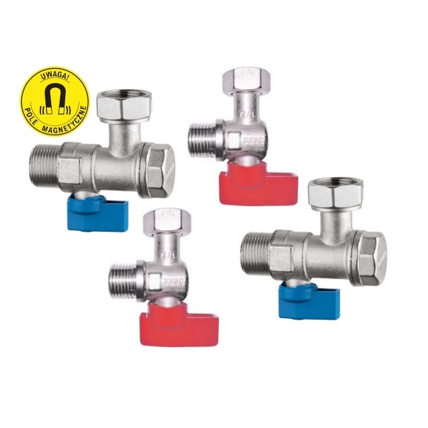 Zestaw zaworów kątowych z filtrami do kotłów gazowych (2 x zawór 1/2" + 1 x zawór 3/4" + 1 x zawór 3/4" z magnesem)