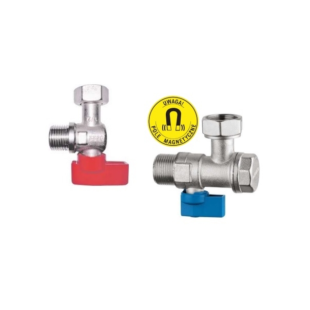 Zestaw zaworów kątowych z filtrami do kotłów gazowych jednofunkcyjnych ( 1 x zawór 3/4" + 1 x zawór 3/4" z magnesem)
