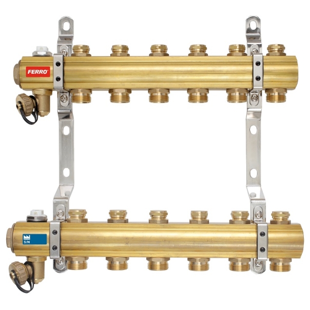 Rozdzielacz Ferro 10-drogowy z zaworami odcinającymi standard