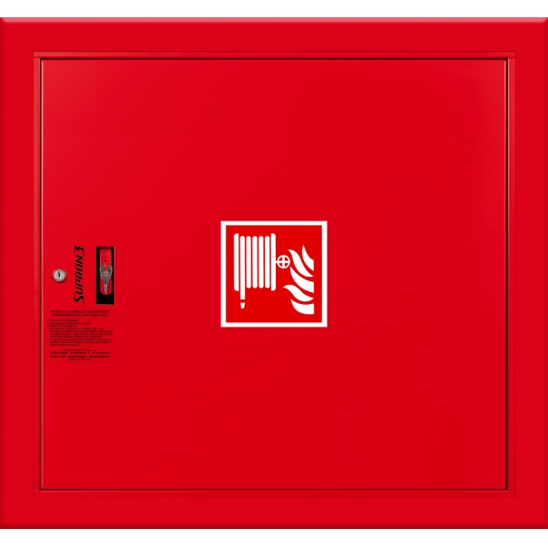 Hydrant DN25 uniwersalny, z osobnym kołnierzem, wąż półsztywny 30m, (uniwersalny - ramka osobno), zamek patent - CZERWONY