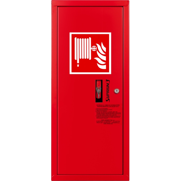 Hydrant DN25 zawieszany boczny, wąż półsztywny 30m, zamek patent - CZERWONY  LEWY