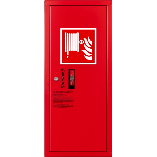 Hydrant DN25 zawieszany boczny, wąż półsztywny 30m, zamek patent - CZERWONY  PRAWY