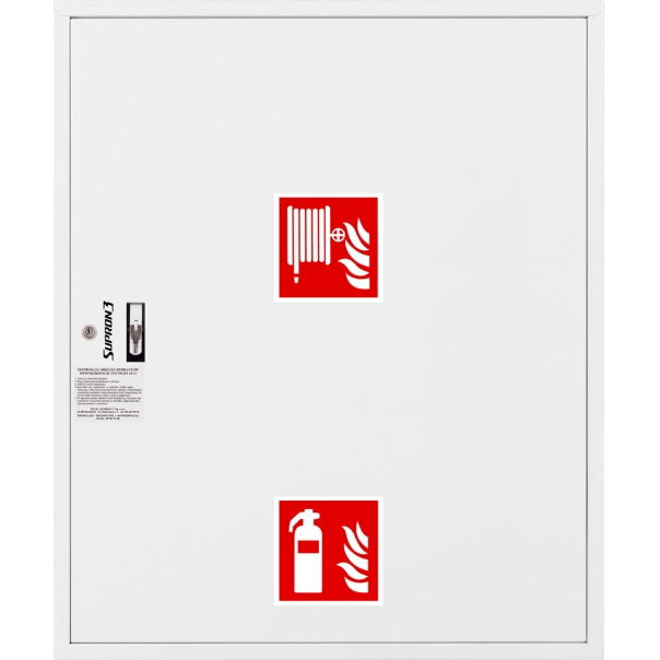 Hydrant DN25 FIT zawieszany z miejscem na gaśnice pod zwijadłem, wąż 20m, zamek patent - BIAŁY