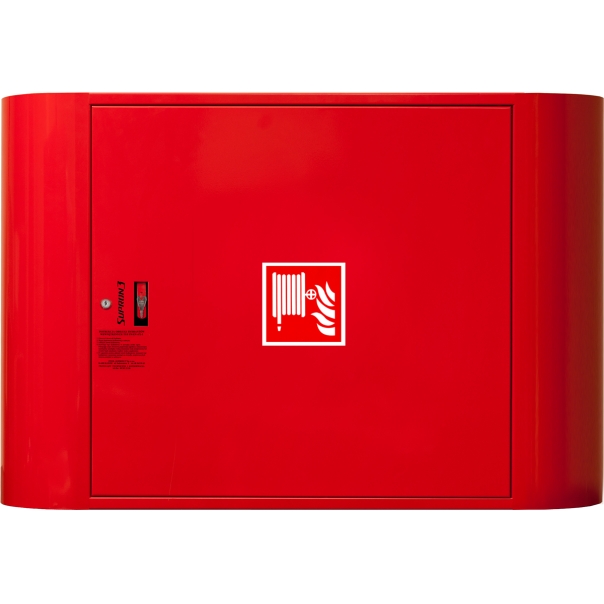 Hydrant DN25 FIT zawieszany, do ciągów pieszych, z dwoma ćwierćwałkami, wąż półsztywny 30m, zamek patent - CZERWONY