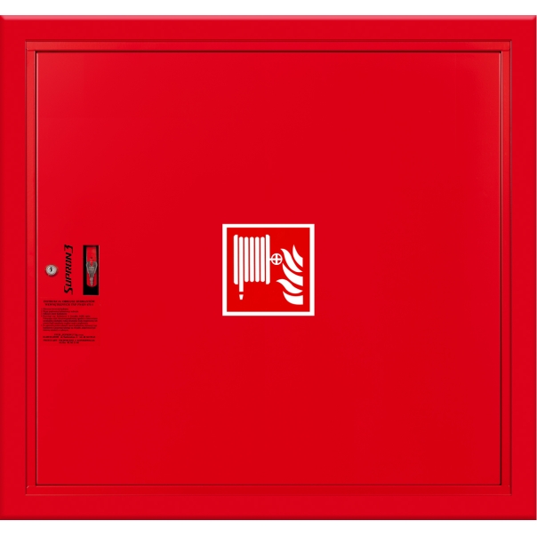 Hydrant DN33 wnękowy, wąż półsztywny 30m, ocynk fasada, zamek patent - CZERWONY