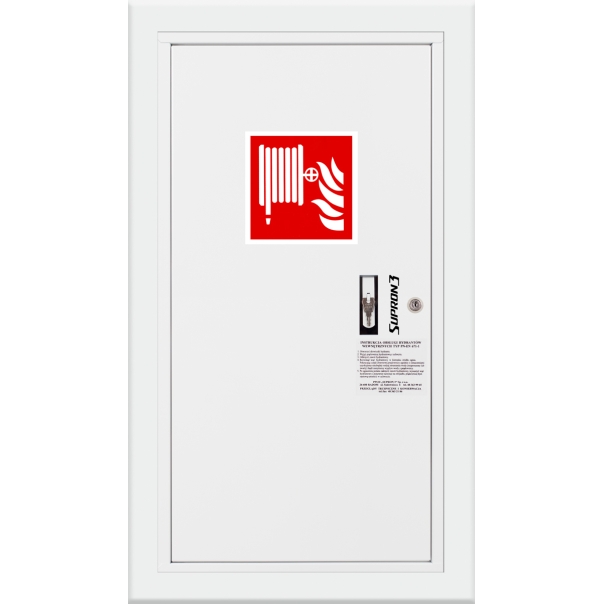 Hydrant DN33 wnękowy boczny, wąż półsztywny 30m, ocynk fasada, zamek patent - LEWY BIAŁY