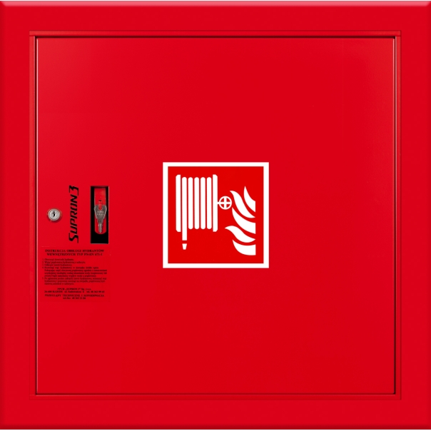 Hydrant DN52 wnękowy ze zwijadłem, wąż płasko składany 15m, zamek patent - CZERWONY