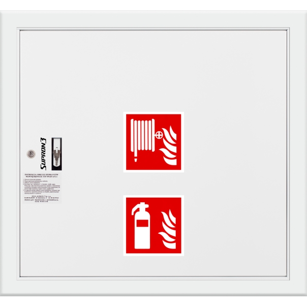 Hydrant DN52 wnękowy ze zwijadłem, z miejscem na gaśnicę solo, wąż płasko składany 20m, zamek patent - BIAŁY