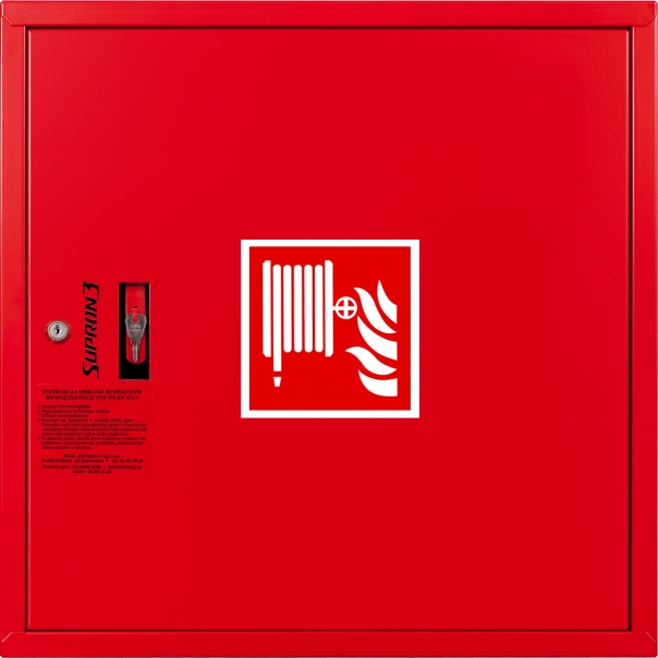 Hydrant DN52 zawieszany ze zwijadłem, wąż płasko składany 20m, zamek patent - CZERWONY