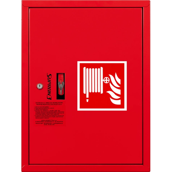 Hydrant DN52 zawieszany z kołyską , wąż płasko składany 15m, zamek patent - CZERWONY