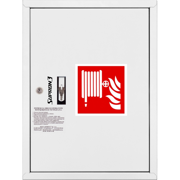 Hydrant DN52 zawieszany z kołyską, wąż płasko składany 20m, zamek patent - BIAŁY